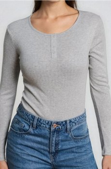 Боді з довгим рукавом - сірий