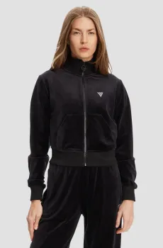 Женская черная велюровая спортивная кофта Черный M Guess V3BQ22.K0232;JBLK