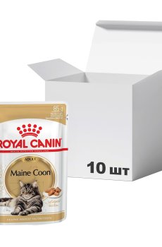 Упаковка влажного корма для взрослых кошек породы мейн-кун Royal Canin Maine Coon Adult кусочки в соусе, 85 г * 10 шт (2031001)