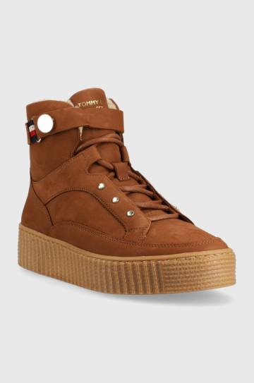 Кожаные кроссовки Tommy Hilfiger Warmlined Lace Up Boot цвет коричневый Кожаные кроссовки Tommy Hilfiger Warmlined Lace Up Boot цвет коричневый