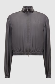 Серая спортивная куртка из шелка с вышивкой логотипа