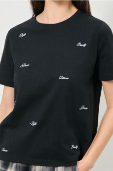 Різдвяна футболка з котом - чорний