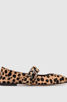 Бежевые балетки Uma из кожи с ворсом в анималистичный принт