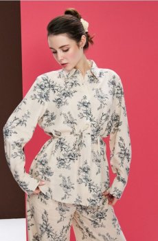 Сорочка з домішкою льону та завязkami на спині - різнобарвний