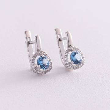 Серебряные серьги (фианиты, кварц) 2110/1р-QLB Серебряные серьги (фианиты, кварц) 2110/1р-QLB