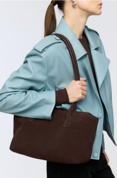 Reserved - Сумка-шопер из экозамши - темно коричневий - 761FC-89X