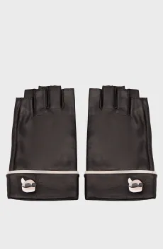 Женские черные кожаные митенки K IKONIK 2.0 PIN FL GLOVES Черный L Karl Lagerfeld 245W3605