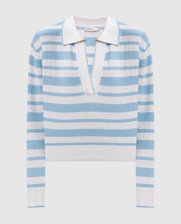 Белый пуловер с шелком в полоску