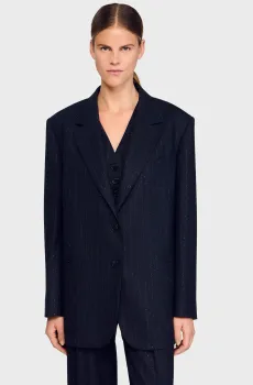 Женский темно-синий жакет в полоску Синий 40 Sandro SFPVE01199_Navy Blue