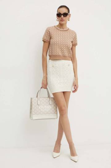 Юбка с примесью шерсти Guess ISABELLE цвет бежевый mini карандаш W4YD58 Z37L1 Юбка с примесью шерсти Guess ISABELLE цвет бежевый mini карандаш W4YD58 Z37L1