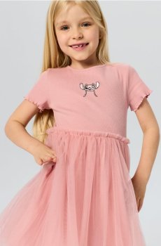 Бавовняна сукня з тюлевим низом та вишивкою Stitch - рожевувато-ліловий