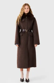 Женское темно-коричневое шерстяное пальто Коричневый 38 MAJE MFPOU01499_Dark brown