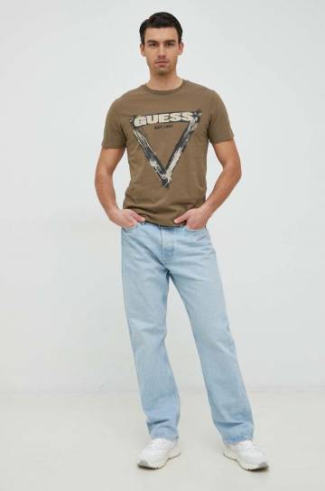 Хлопковая футболка Guess цвет зелёный с принтом Хлопковая футболка Guess цвет зелёный с принтом