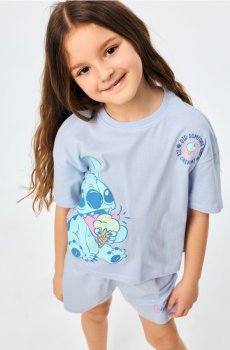 Бавовняна двочастинна піжама з принтом Stitch - блакитний