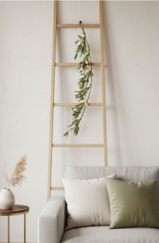 Штучна декоративна гілка з листям і пуп’янками - кремовий