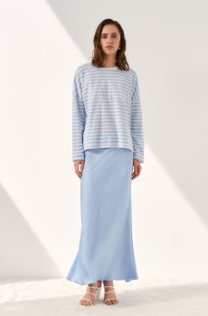 Блакитна шовкова спідниця максі