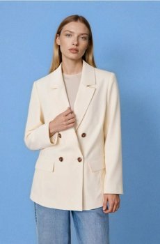 Двобортний жакет із розрізами ззаду - світло-жовтий