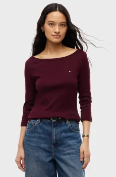 Женский бордовый лонгслив cody boat-nk 3/4 slv tee Бордовый M Tommy Hilfiger WW0WW49928