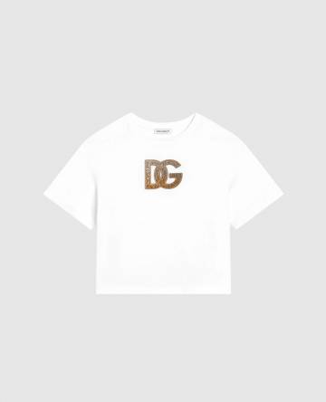 Детская белая футболка с кристаллами