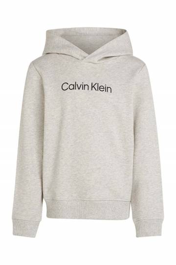 Детская хлопковая кофта Calvin Klein Jeans цвет серый с капюшоном с принтом IU0IU00679 Детская хлопковая кофта Calvin Klein Jeans цвет серый с капюшоном с принтом IU0IU00679