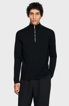 Мужская черная шерстяная кофта Черный L Sandro SHPTR00161_Carbon blackSS26