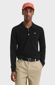 Мужское черное шерстяное поло SUPERFINE LAMBSWOOL Черный M Gant 87215