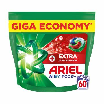 Капсулы для стирки ARIEL Pods+ All-in-1 Extra Stain Removal Все-в-1, Экстрасила выведение пятен, 60 стирок, 60 шт