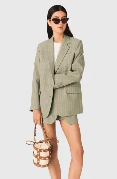 Женский оливковый льняной жакет в полоску Оливковый 38 MAJE MFPVE00800_Khaki