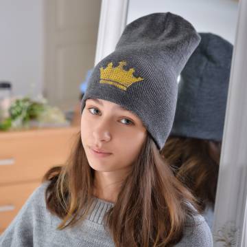 Шапки Lemanta Шапка для дівчаток темно сіра (корона золото) Шапки Lemanta Шапка для дівчаток темно сіра (корона золото)
