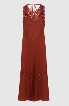 Терракотовое платье миди с вышивкой