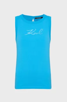 Женская голубая майка karl rhinestone tank top Голубой XS Karl Lagerfeld 245W1702