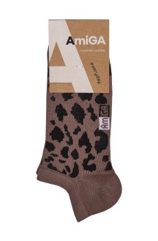 Носки женские AmiGA укороченные, бежевые, леопард мелкий, размер 23-25