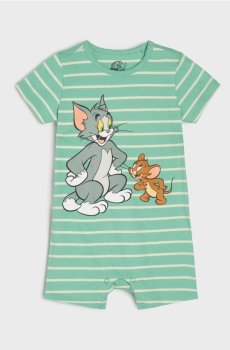 Бавовняний ромпер з принтом Tom and Jerry - ментолово-зелений