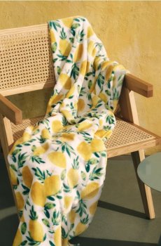 Плед з мотивом лимонів - кремовий