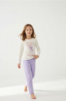 Двокомплектна бавовняна піжама - кремовий