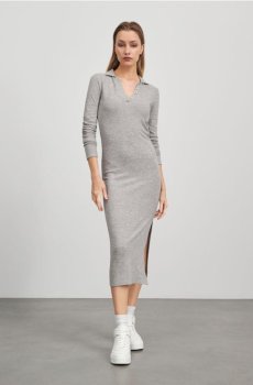 Сукня міді з розрізом - сірий