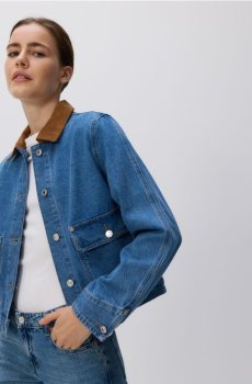 Reserved - Джинсова куртка з контрастним коміром - синій - 777HN-55J