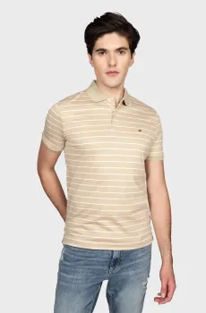 Мужское бежевое поло в полоску LIQUID COTTON REG Бежевый S Tommy Hilfiger MW0MW39994