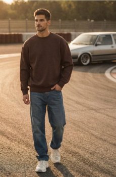 Світшот із круглим вирізом і спущеною лінією плечей - пильно-коричневий