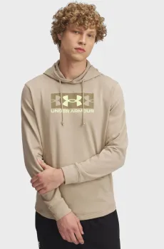 Мужское бежевое худи UA Rival Terry Logo Hood Бежевый XL Under Armour 1390141-299