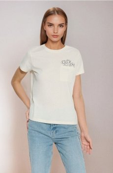 Бавовняна футболка з вишивкою - нюдовий