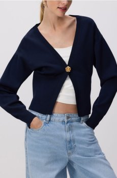 Reserved - Кардиган з декоративною застібкою - темно-синій - 762JL-59X