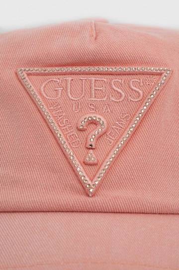 Хлопковая кепка Guess цвет розовый с аппликацией Хлопковая кепка Guess цвет розовый с аппликацией