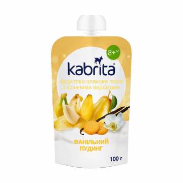 Фруктово-злаковое пюре Kabrita Ванильный пудинг, с козьими сливками, от 8 месяцев, 100 г