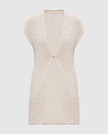 Бежевый кардиган с леном с пайетками