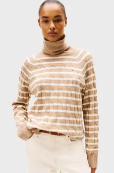 Женский бежевый шерстяной гольф в полоску SOFT Бежевый M Tommy Hilfiger WW0WW46791