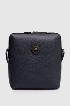Синяя кожаная сумка с фактурной эмблемой