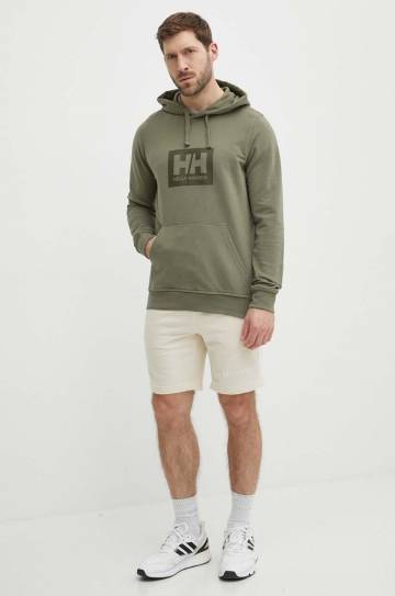 Хлопковая кофта Helly Hansen цвет зелёный с капюшоном с принтом Хлопковая кофта Helly Hansen цвет зелёный с капюшоном с принтом