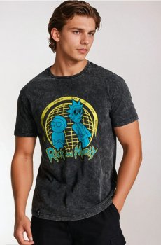 Бавовняна футболка з вареним ефектом Rick and Morty - чорний