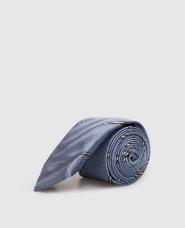 Голубой галстук из шелка в полоску